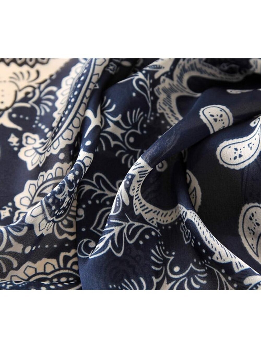 Women's Black Lightweight Silk Like Scarves Flowers Print Head Cotton Wrap Scarf - Picture 5 of 6